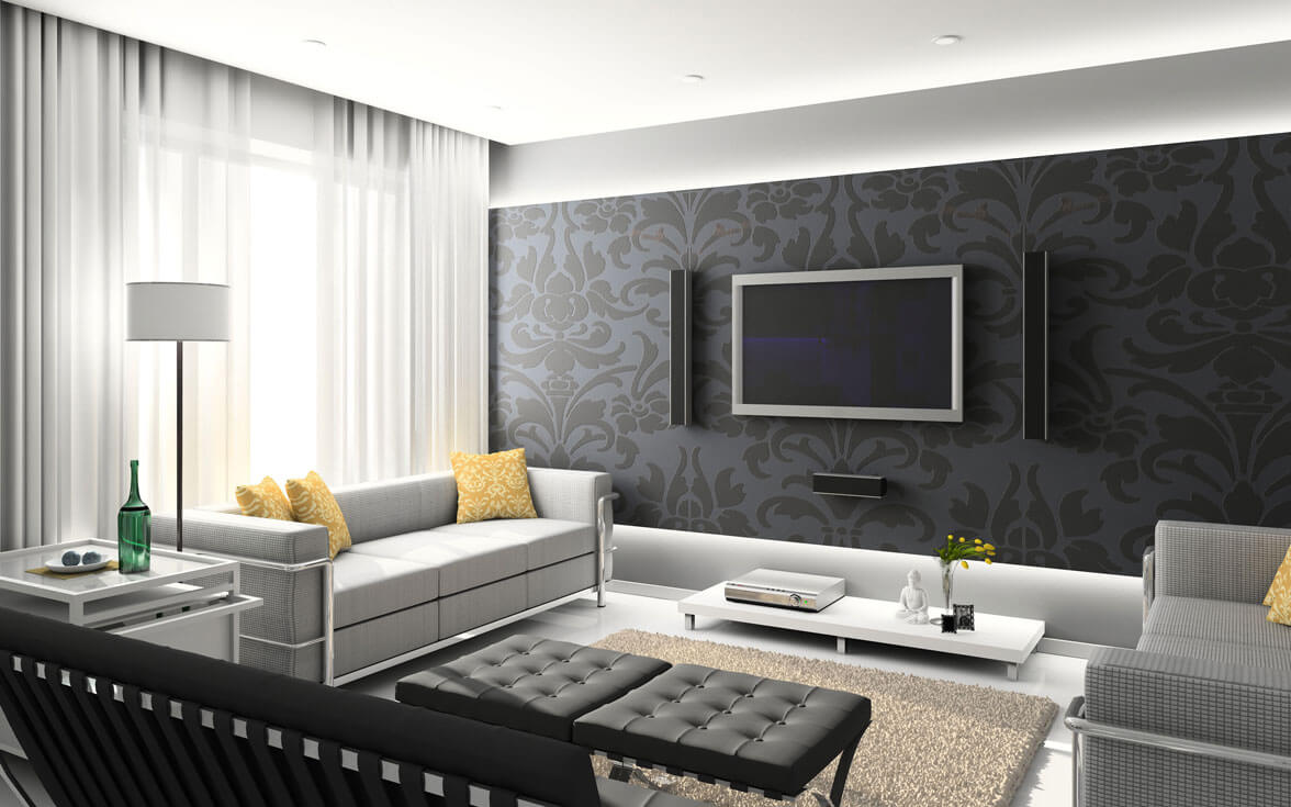 Flower Design Wallpaper for Modern Living Room Decorating Ideas